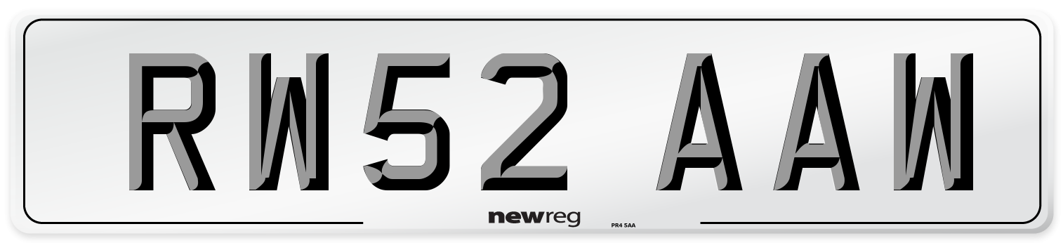 RW52 AAW Number Plate from New Reg